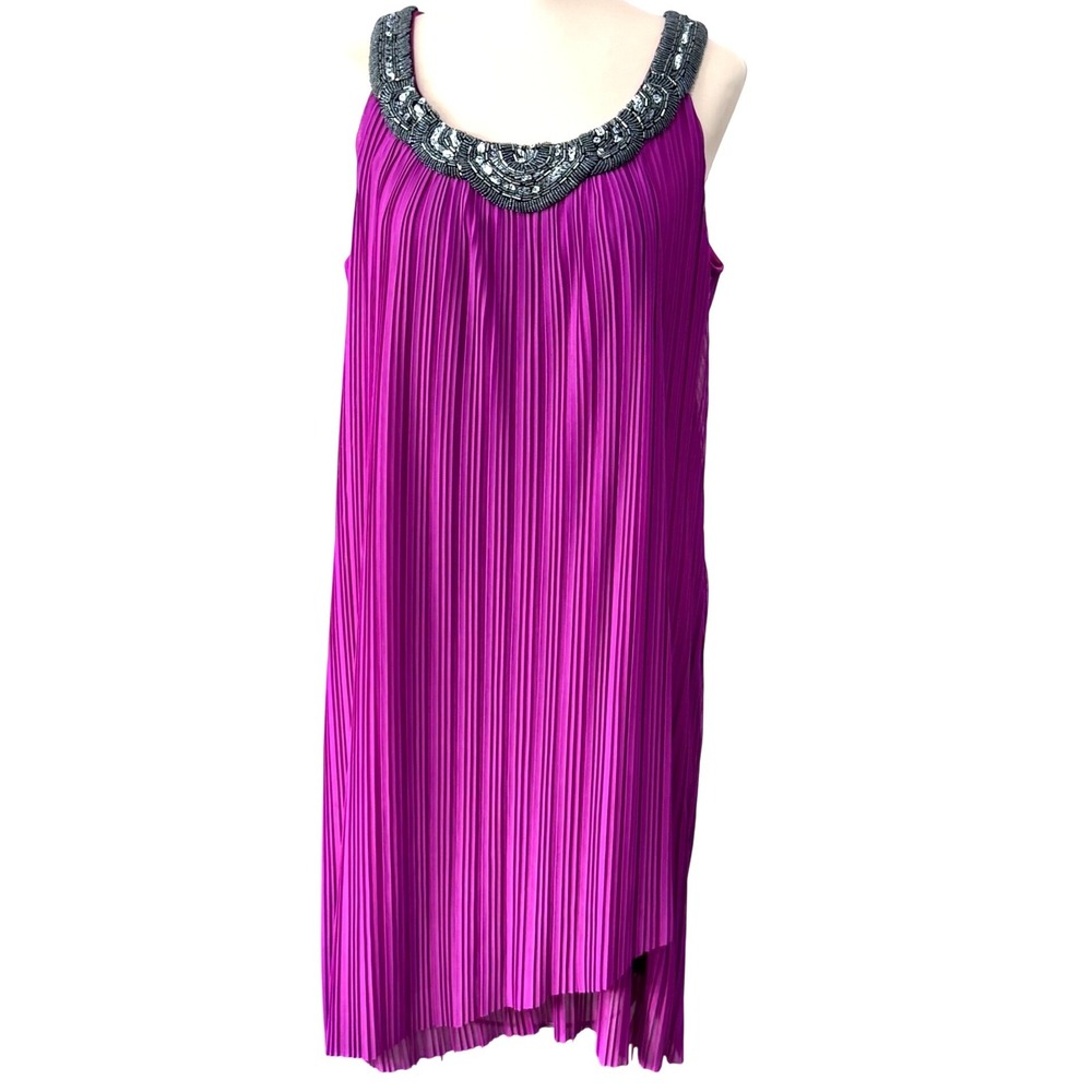 Donna Ricco New York Magenta Pleated Beaded Dress Size 12 Cocktail Evening